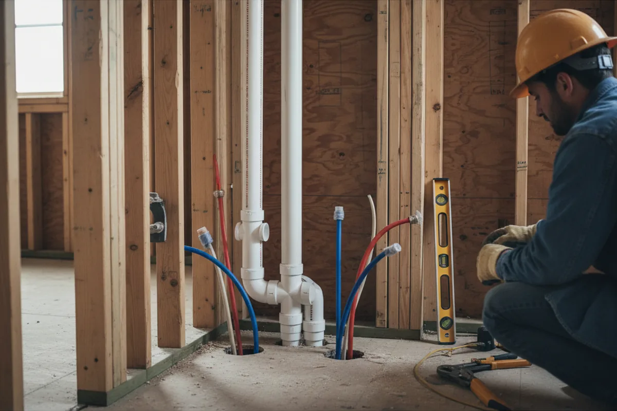 Drain and supply rough-in during Leak Detection in Youngsville